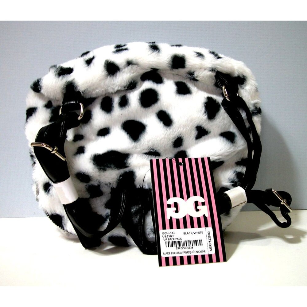 Dalmatian Print Faux Fur Crossbody Bag W/ Adjustable Strap & Zipper Pockets
